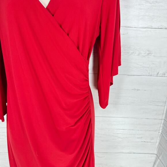 VTG MSK small red wrap dress bell sleeve siren fairy prom y2k mini romantic USA - Picture 4 of 10